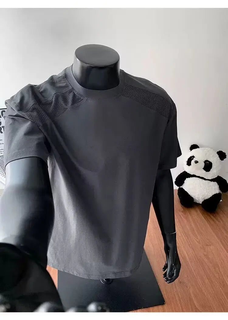 American style cleanfit shoulder cut deconstruction short sleeved T-shirt men and women's trendy boxy cool ins fashionable and h