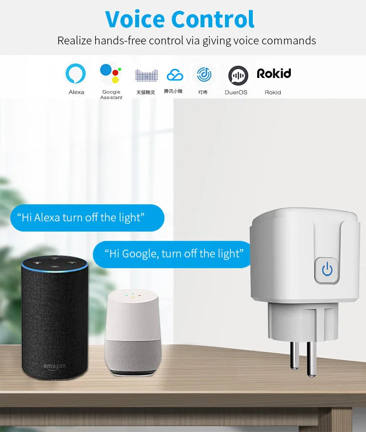 Smart Plug WiFi Socket EU 16A/20A With Power Monitor Timing Function Tuya app Smart Life APP Works With Alexa Google Home