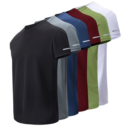 2/4/6Piece Four Seasons Men's Solid Color Round Neck Short Sleeve Top With Printed Cuffs Youth Sports And Leisure T-shirt trendy