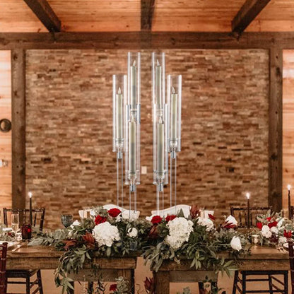 10Pcs Clear 6 Arm Candelabra Taper Candle Holder For Wedding Party Dining Table Banquet Event Decor