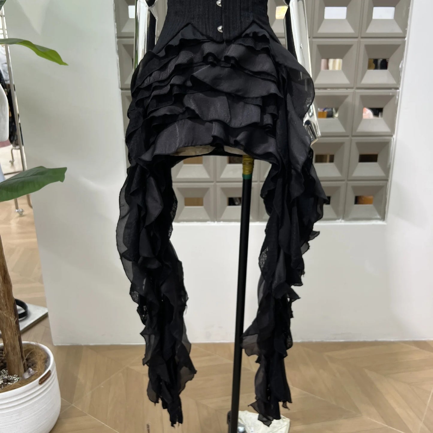 DFDG Hanging Neck High-quality Long Skirt Irregular Design Solid Color 2025 Summer New Women's Waist Cinching Slimming Dress