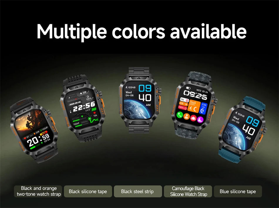 2026 New 1200 mAh Battery Military Smartwatch Men 5ATM Waterproof Fitness Tracker Health Heart Rate Smart Watch For iOS Android