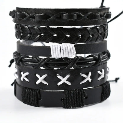 Fashion Bracelet Viking  Bracelet For Men Hand Bracelets Woven Skull Hand Jewelry Adjustable Leather Set viking man bracelet