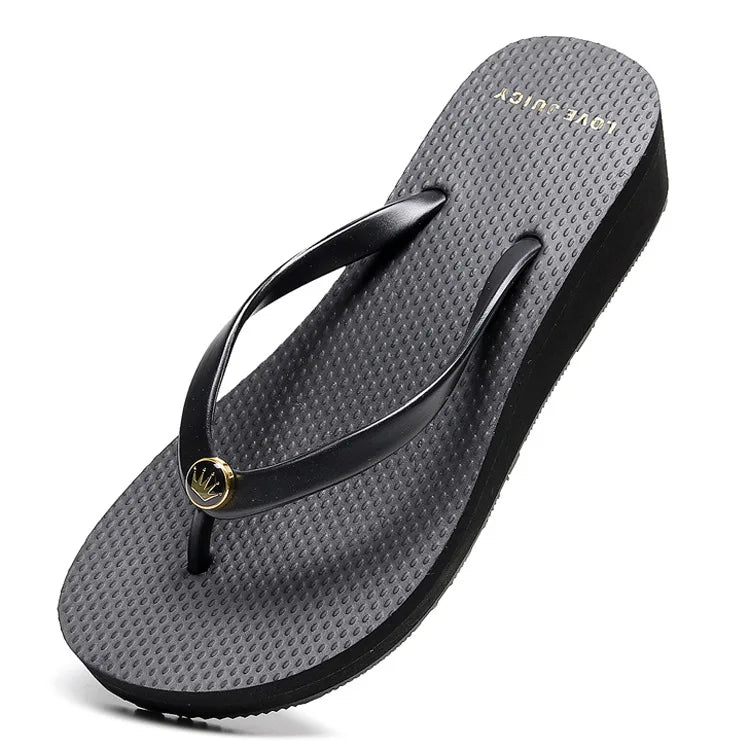 33-43 Summer New 2025 Women Slope Heel Flip Flops For women Tall 6cm Anti Slip Thick Bottom Height Increasing Beach Sandals Sxey