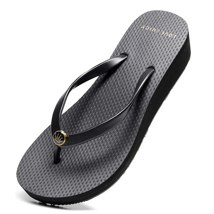 33-43 Summer New 2025 Women Slope Heel Flip Flops For women Tall 6cm Anti Slip Thick Bottom Height Increasing Beach Sandals Sxey
