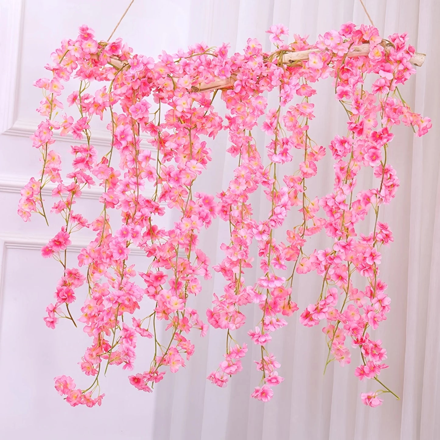 8pcs 1.8M Artificial Cherry Blossom Flower Vines Faux Flowers Outdoors Hanging Silk Flowers Garland for Wedding Party Home Decor