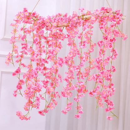 8pcs 1.8M Artificial Cherry Blossom Flower Vines Faux Flowers Outdoors Hanging Silk Flowers Garland for Wedding Party Home Decor
