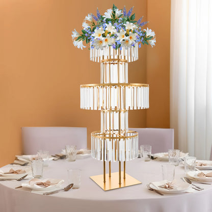 5 Tiers Wedding Centerpieces Flower Stand, 110cm Acrylic Crystal Flower Vase Rack Floor Table Decor Display Holder, Gold/Silver