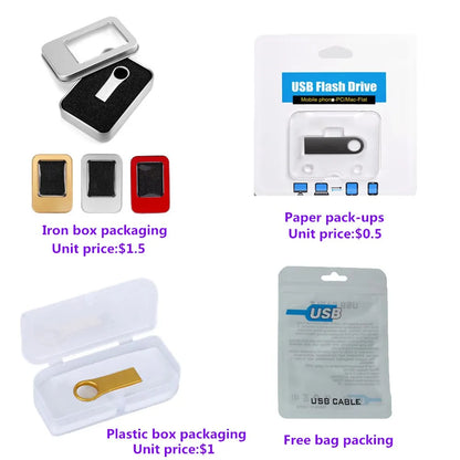 100PCS/lot Metal Pen Drive 64GB 32GB 16GB USB Flash Drive 8GB 4GB U Disk 2GB 1GB 128M 256M 512M Key Usb Stick Free Custom Logo