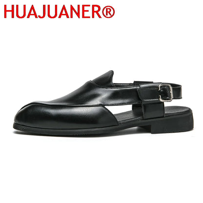 Hollow Out Dress Party Sandals Fashion Leather Summer Shoes Men Leisure Formal Flats Business Footwear Men's Wedding Sandals