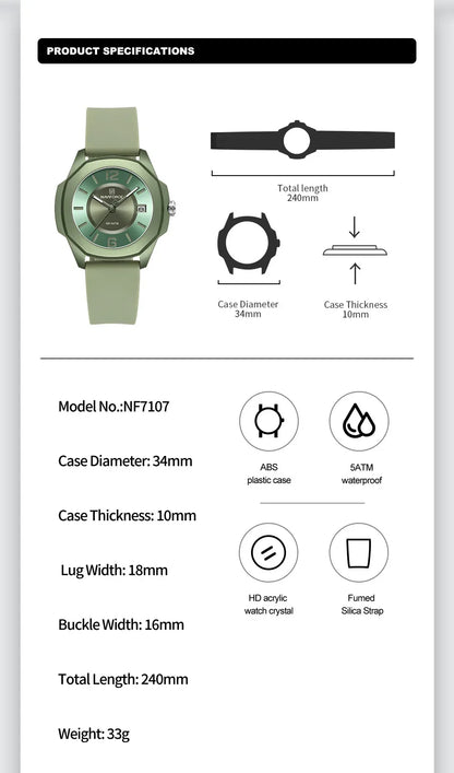 NAVIFORCE NF7107 Watch for Women Silicone Strap Classic Fashion 5ATM Waterproof Ladies Elegant Watch