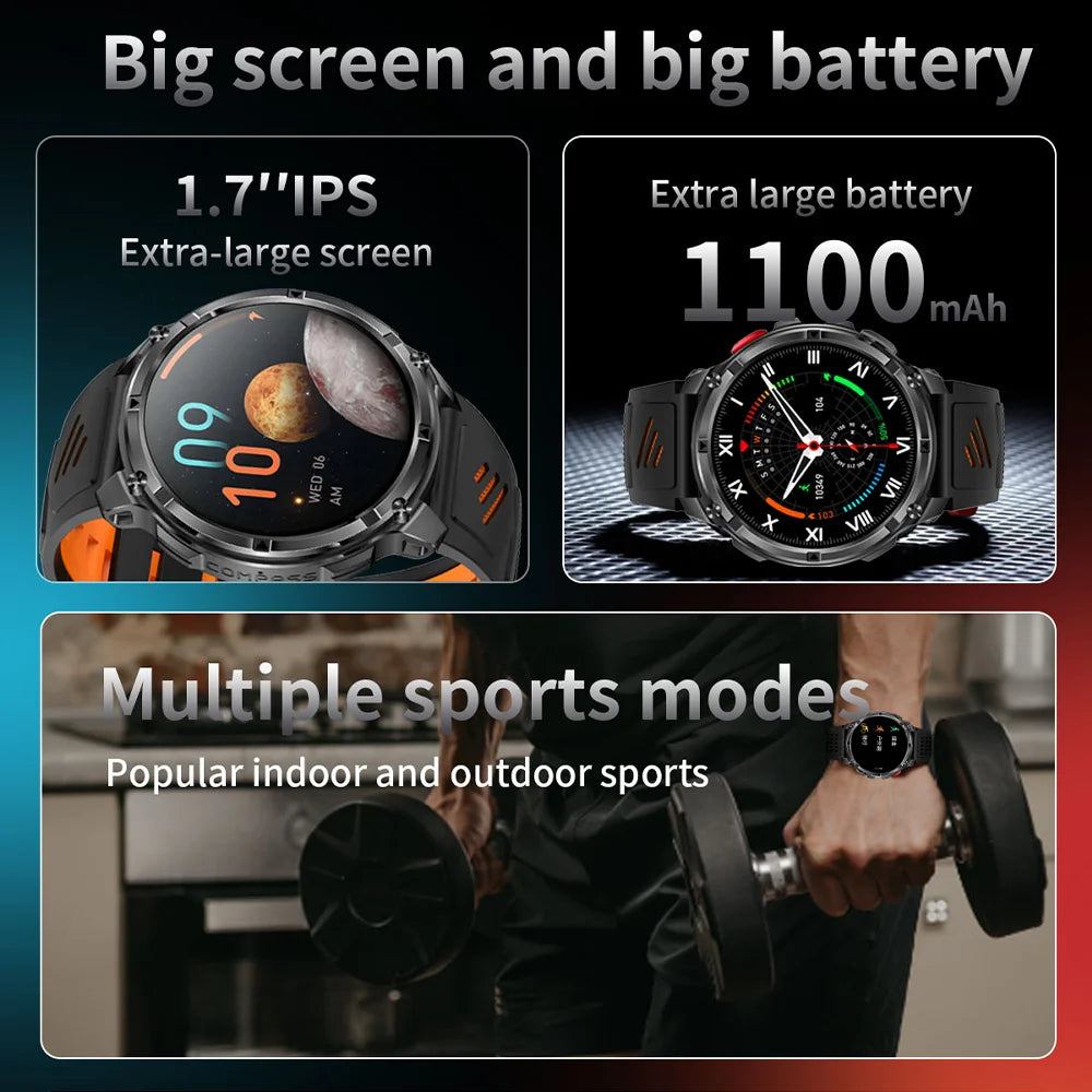 2026 T-Rex3 Ultra 1100mAh Battery 170+Sport Fitness LED Flashlight IP68 Waterproof Bluetooth call GPS track Smartwatch Compass