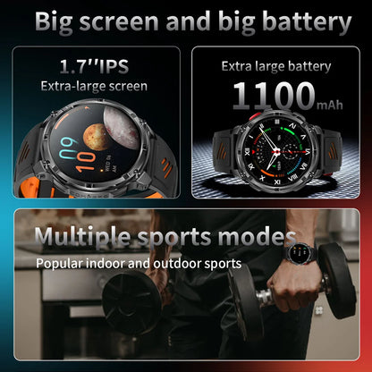 2026 T-Rex3 Ultra 1100mAh Battery 170+Sport Fitness LED Flashlight IP68 Waterproof Bluetooth call GPS track Smartwatch Compass