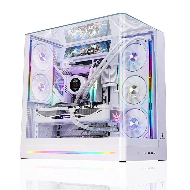WJCOOLMAN AITO Plus ATX PC case 9.16-inch screen RGB light strip 360 water cooler Integrated curved glass computer case