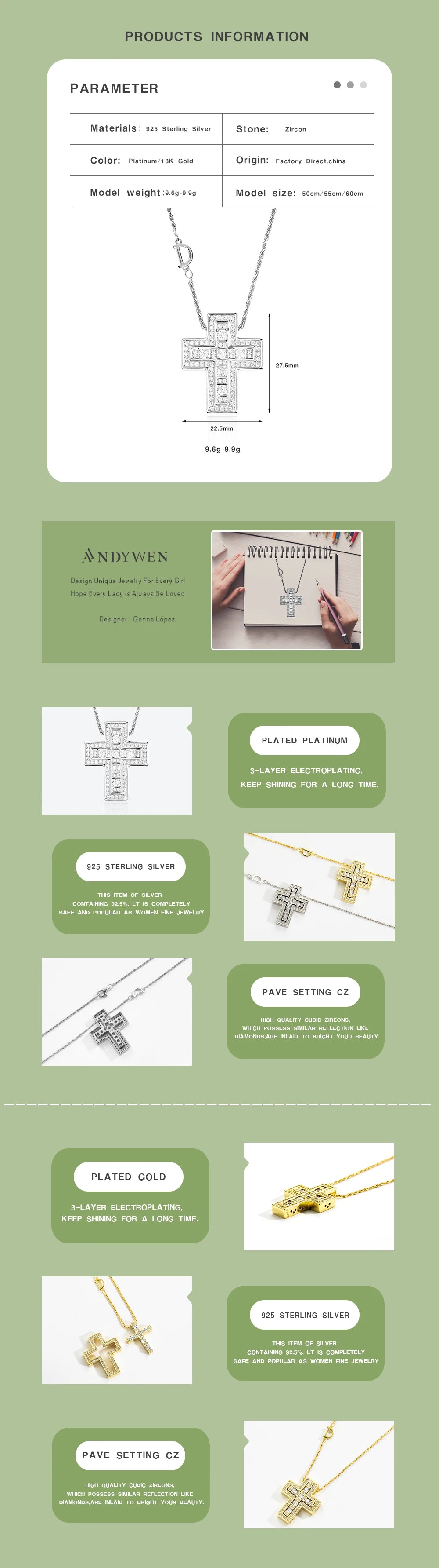 ANDYWEN 925 Sterling Silve Big Double Cross Pendant Long Chain Neckalce 2021 Korea Women High Quality D Twist Chain Jewelry Gift