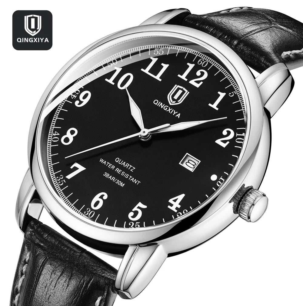 QINGXIYA Classic Business Watch  Men Calendar Quartz Watches Top Brand Luxury Leather Waterproof Mens Watches Relogio Masculino