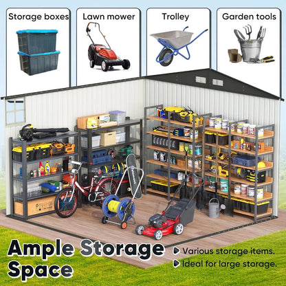 Heavy Duty 10X10 FT Metal Storage Shed, Lockable Steel Yard Waterproof Tool Shed for Garden, Backyard, Patio, Outside, Custom