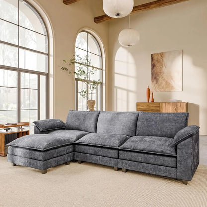 118.9" Modular Sectional Cloud Couch 3-Seat Sofa Set with Movable Ottoman, L Shaped Sofa Couch with Deep Seat,, Customized