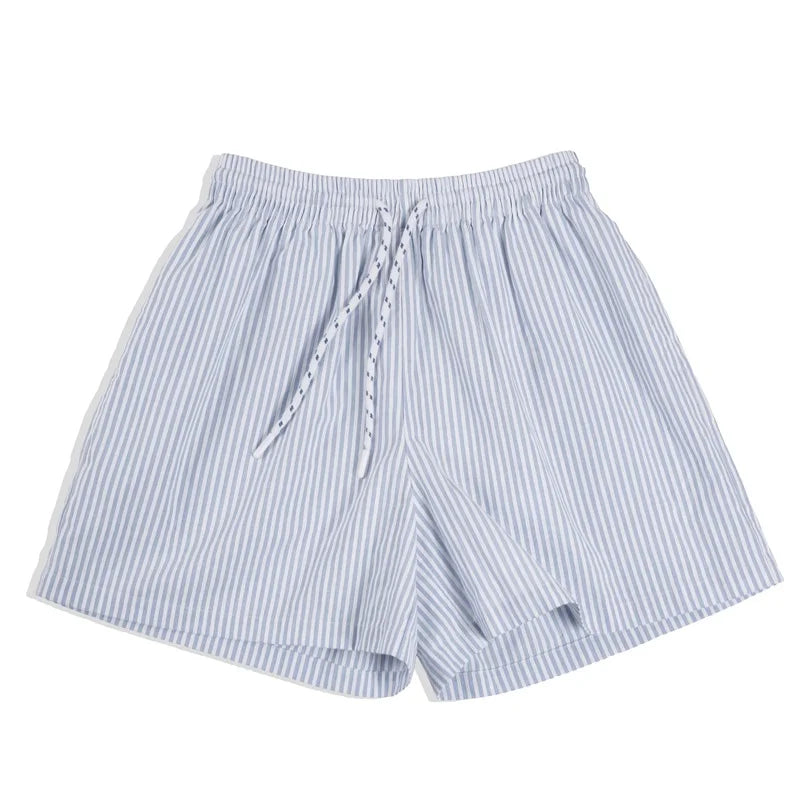 Maden Women's Blue White Striped Shirt and Shorts Sets Loose Casual French Classic Summer Suit Elegant Matching Two Piece Set