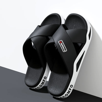 Men's Outdoor Fashion Sandals-Cross Strap Open Toe Slide Sandal,Non-Slip Bath Shower Slippers,Beach Shoes for Swimming & Walking