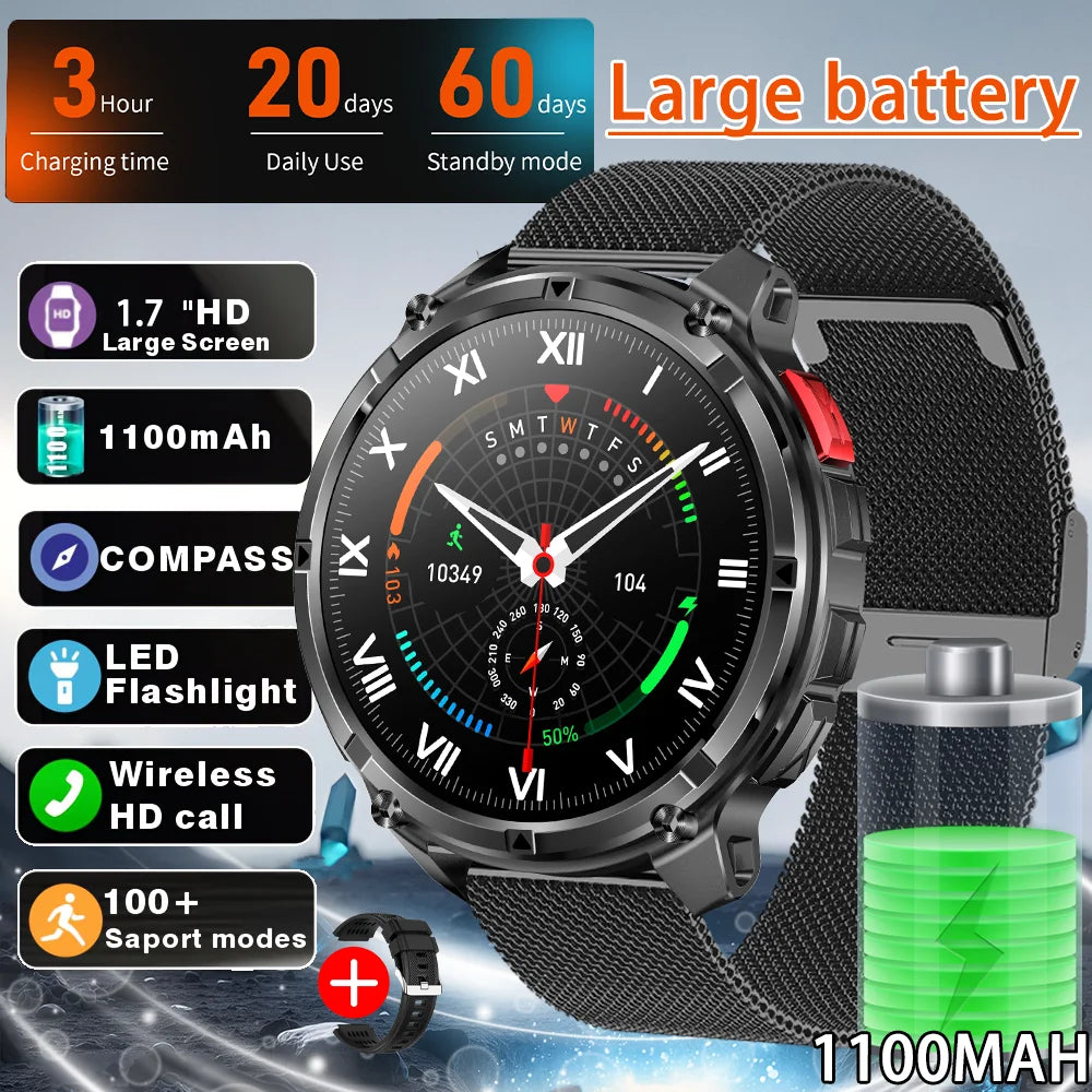 2026 T-Rex3 Ultra 1100mAh Battery 170+Sport Fitness LED Flashlight IP68 Waterproof Bluetooth call GPS track Smartwatch Compass