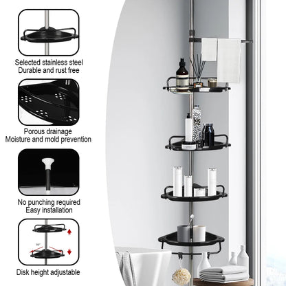 Adjustable Telescopic Shower Rack Stainless Steel Floor-to-Ceiling Bathroom Storage Rack, Rustproof & Space-Saving Organizer