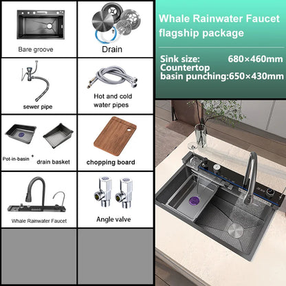 Various Waterfall kitchen Sink  Stainless Steel Multifunctional Large Single Slot Digital Display Sinks