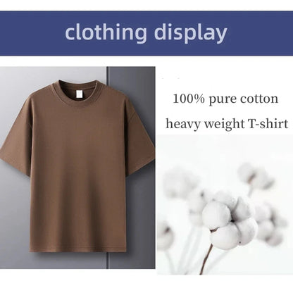 High quality 100% cotton short sleeve men's T-shirt summer round neck loose casual solid color plus size breathable top women