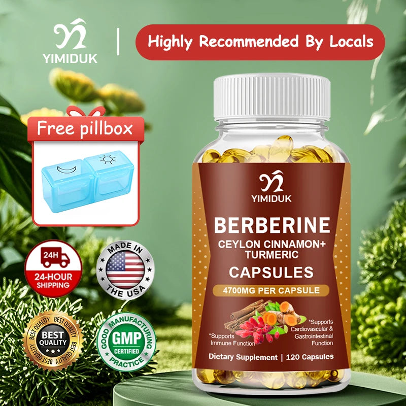 Yimiduk Berberine Capsules, with Ceylon Cinnamon, for Weight Management Aid, Cardiovascular & Gastrointestinal & Brain Function