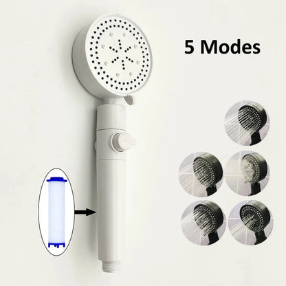 New 5 Mode Pressurized Shower Head With Filter Stop Button Water Saving Spray Nozzles Big Boost Showerhead Bathroom Accessories