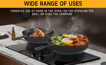 3PCS Cast Iron Skillet Set (6/8/10 Inch)  Pre-Seasoned, Heavy-Duty Pans for Oven, Grill & Campfire, Even Heat, Non-Stick Surface