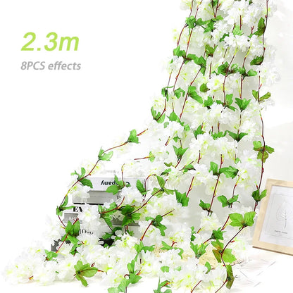 8pcs 1.8M Artificial Cherry Blossom Flower Vines Faux Flowers Outdoors Hanging Silk Flowers Garland for Wedding Party Home Decor