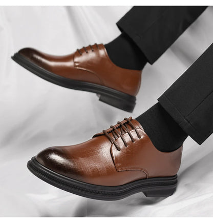 Mens Black Vintage Genuine Leather Lace Up Formal Business Office Groom Wedding Daily Wear Dress Shoes Simple British Style