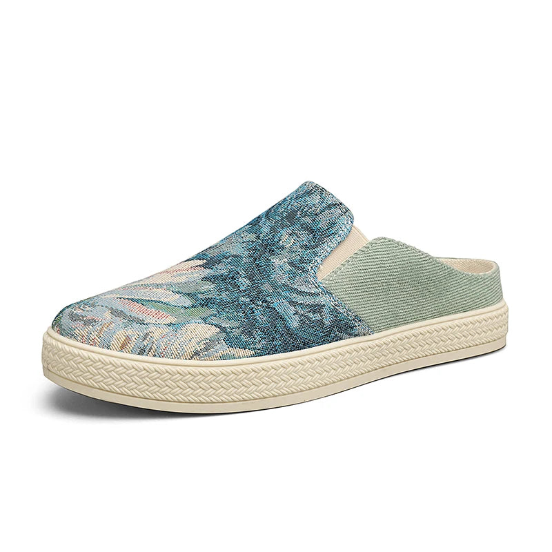 Men's canvas slippers summer new breathable outdoor soft-sole casual slippers party sandals Joker tide half slippers cloth shoes