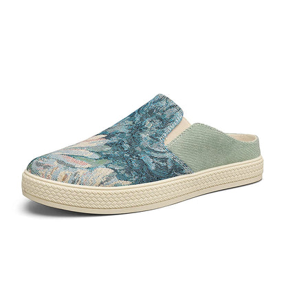 Men's canvas slippers summer new breathable outdoor soft-sole casual slippers party sandals Joker tide half slippers cloth shoes