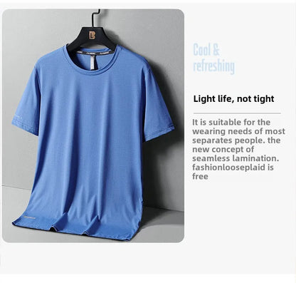 High-Quality Ice Silk T-Shirts Men Plus Size 8XL Male Tshirt Fat Man Tee Shirt Breathable Wearing Tee Tops Running Fast Shipping