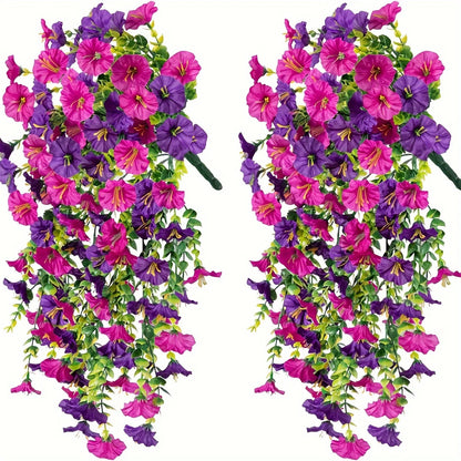 2pcs Artificial Hanging Flowers UV-Resistant Fake Plants Hanging Rattan Perfect for Home Garden Weddings Versatile Outdoor Decor