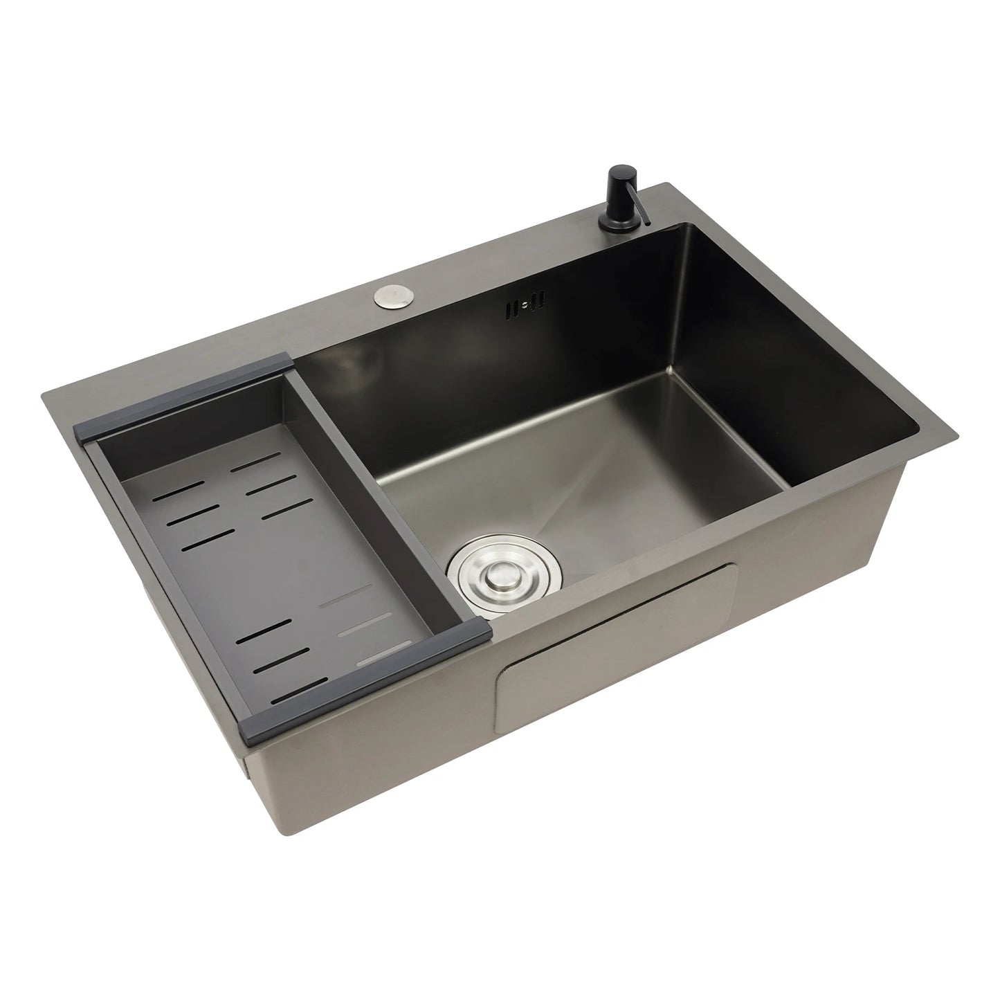 Stainless Steel Kitchen Sink with Draining Basket Soap Dispenser Utility Sink and Drainer with Efficient for Home Kitchen