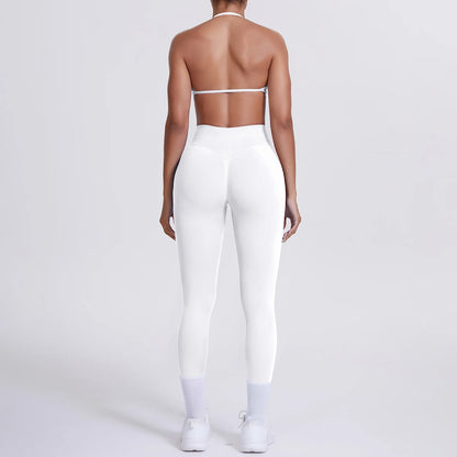 Women 2pcs Patchwork Sport Yoga Suit Training Sleeveless Sport Gym Tops Tummy Control Slimming Booty Leggings Yoga Suit Sports