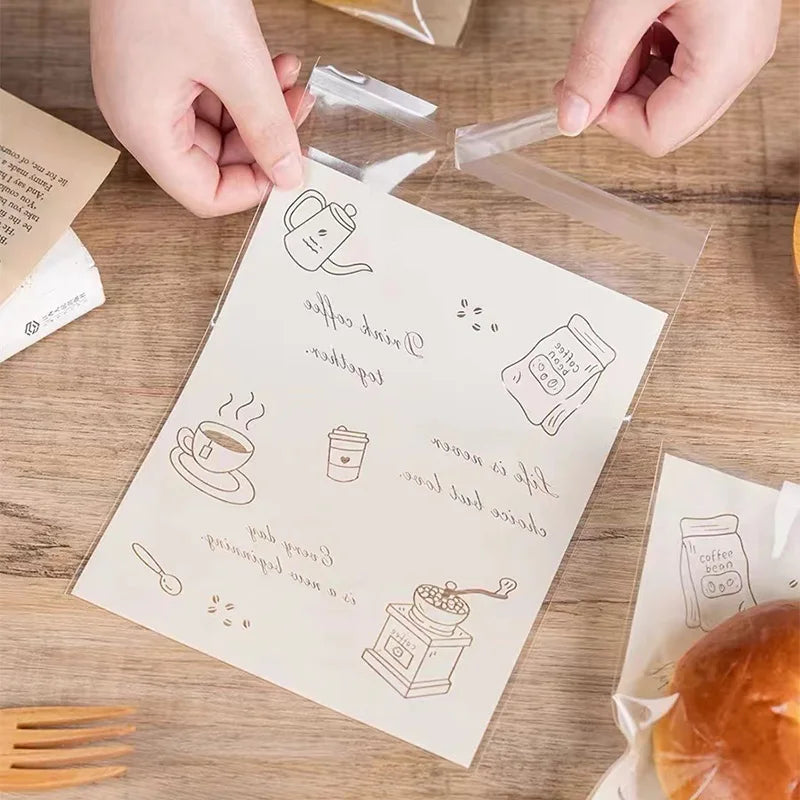 50pcs Transparent 18x15cm Food Storage Bags - Cute Cartoon Bakery Snack Freshness Bags