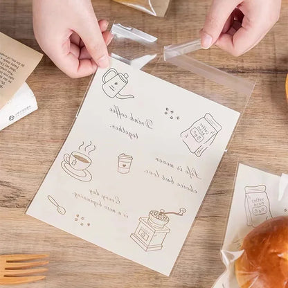 50pcs Transparent 18x15cm Food Storage Bags - Cute Cartoon Bakery Snack Freshness Bags