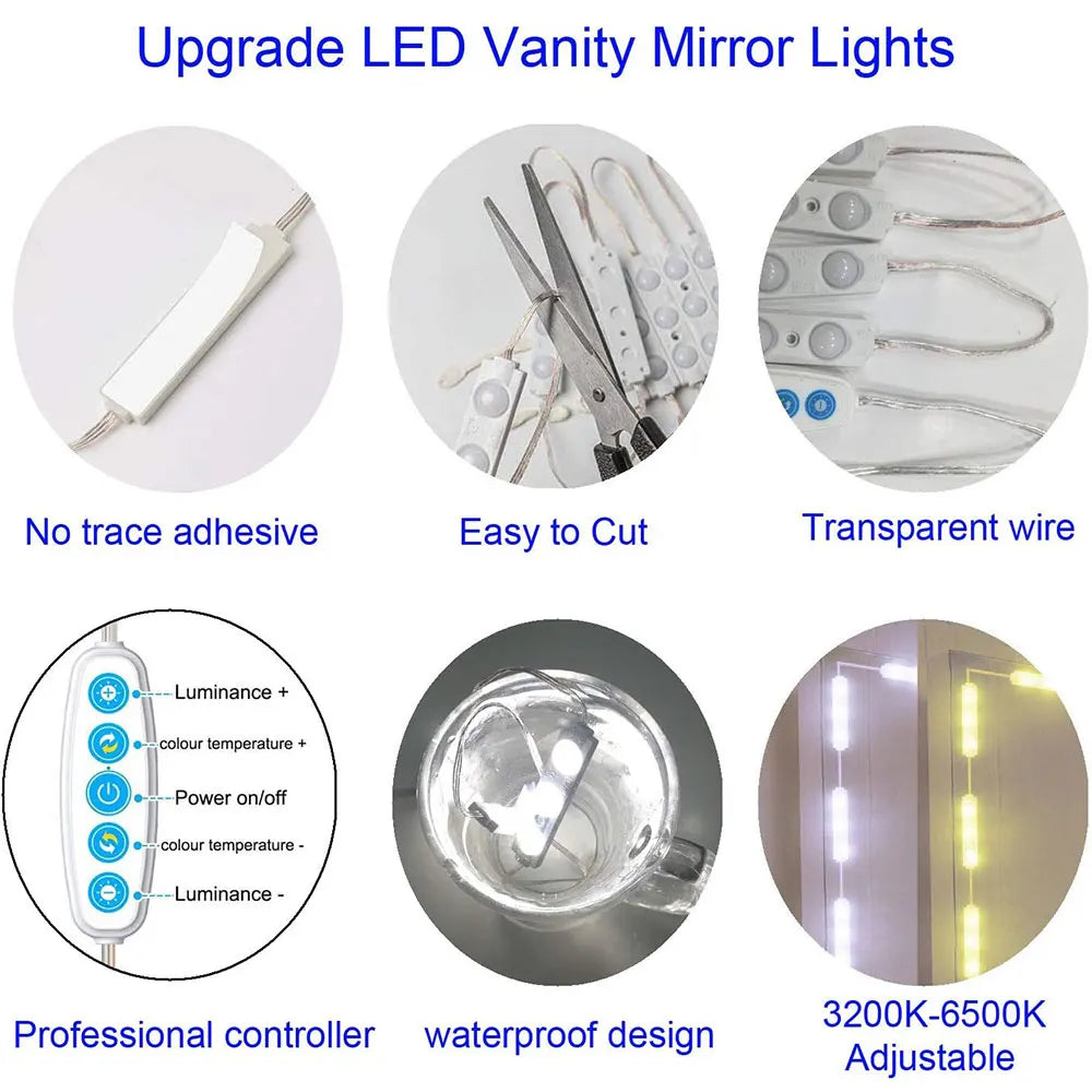 Makeup Mirror LED Light Bulbs Vanity Lights USB 5V Bathroom Dressing Table Lighting Dimmable 5 Colors Hollywood LED Vanity Light