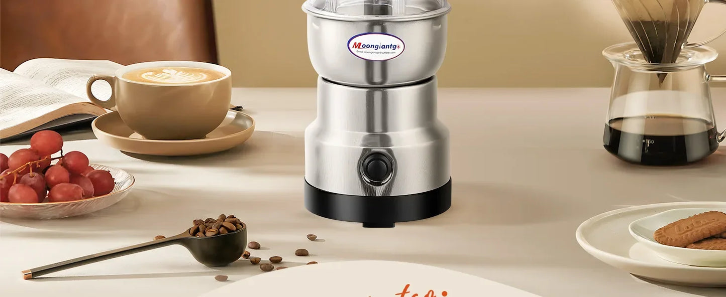 Moongiantgo Coffee Grinder Electric, Mini Spice Grinder, 200W 10s Fast Grinding, Dry Grain Mill for Spices Seeds Rice Beans Seasonings, with Replacment Stainless Steel Blade (Silver, 110V)