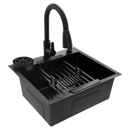 Multi-functional Kitchen Sink with Retractable Faucet, Soap Dispenser and Drip Basket Black Stainless Steel Sink 3 Specification