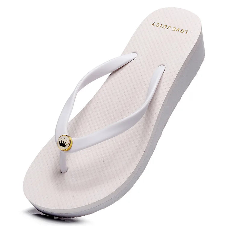 33-43 Summer New 2025 Women Slope Heel Flip Flops For women Tall 6cm Anti Slip Thick Bottom Height Increasing Beach Sandals Sxey