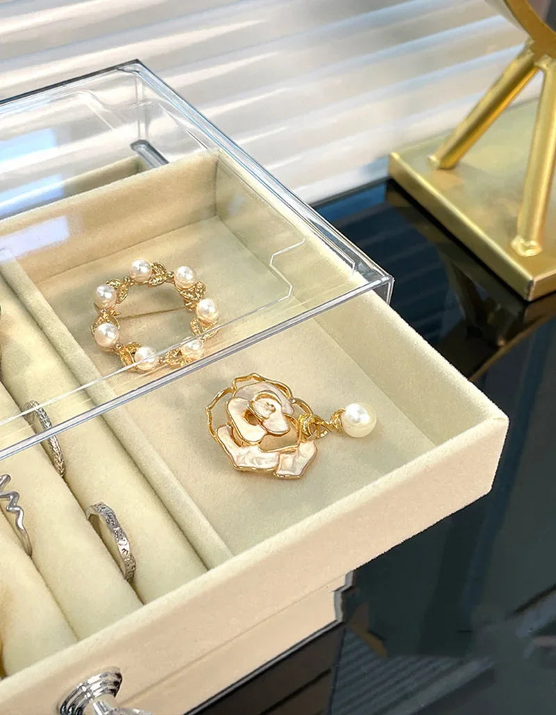 5 Layers Desktop Jewelry Drawer Large Capacity Earrings Ring Necklace Storage Organizer Display Stand