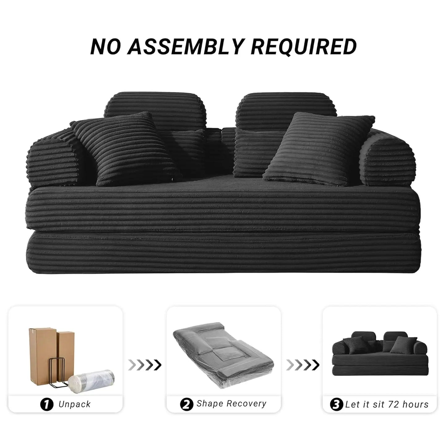 78.8in Convertible Corduroy Sleeper Sofa Bed High Backrest 5-in-1 Side Pocket Living Room No Assembly Removable Washable, Custom