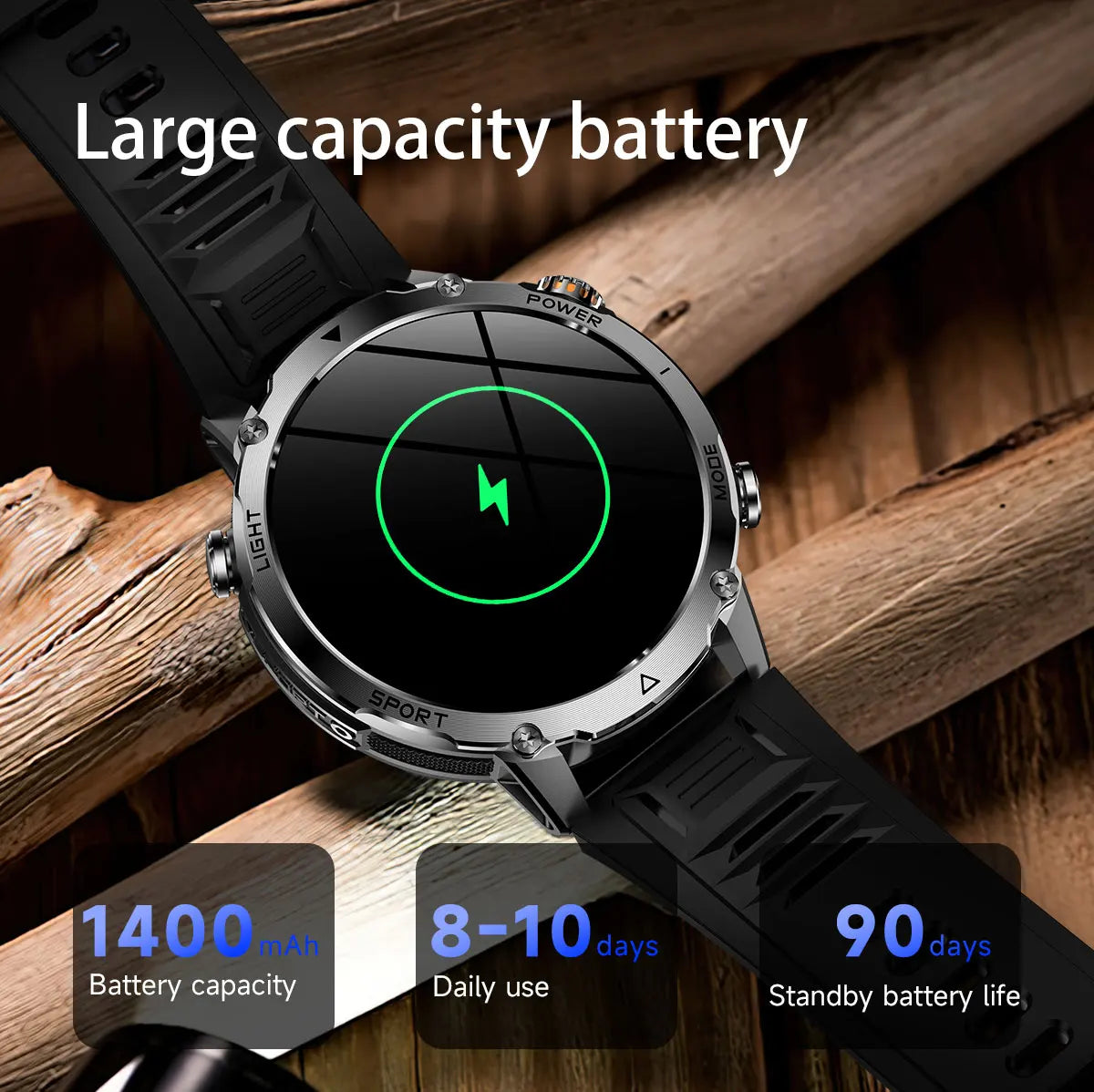 2026 New Military 1400mAh Battery Smart Watch Men Outdoor Flashlight 10ATM Waterproof Heart Rate Bluetooth Call Sports Bracelets