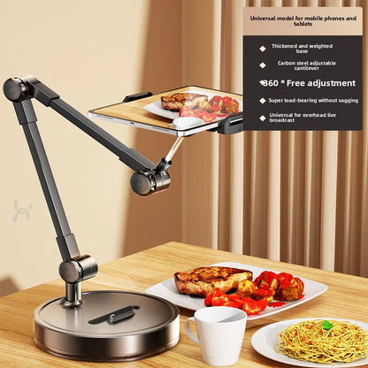 Adjustable Carbon Steel Phone Holder 360° Rotatable Overhead Shooting Bracket for Desktop Live, Food Recording & Unpacking Vlog