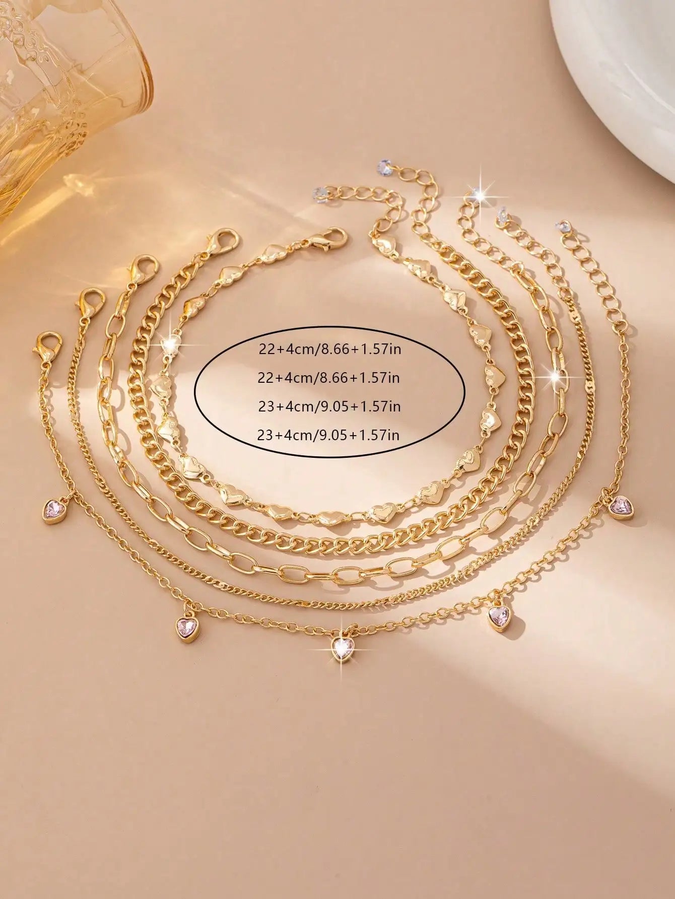 Set of Five Bohemian Beach Vacation Sexy Love-Themed Women's Anklet Jewelry